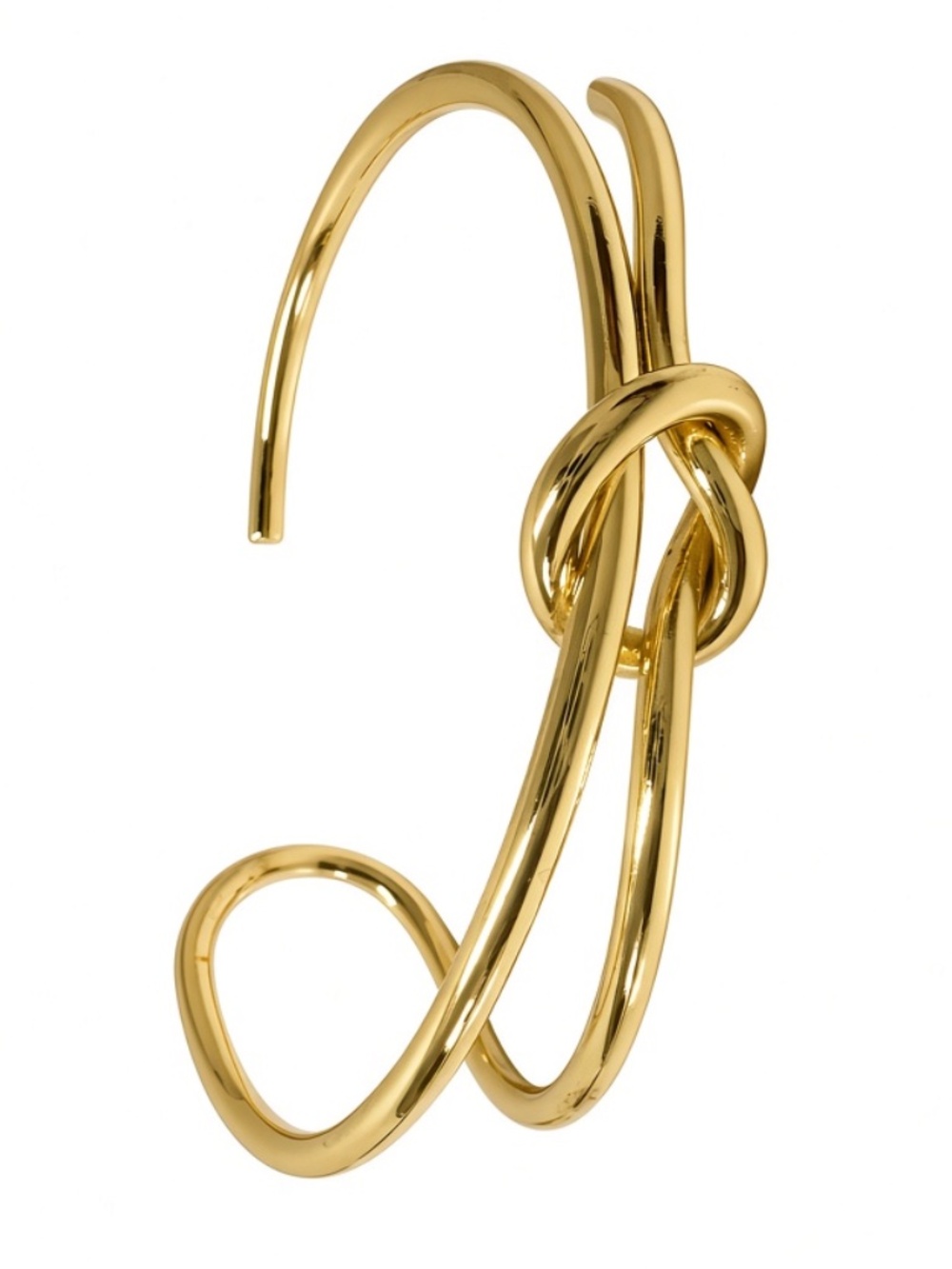 Gold Knot Open Cuff Bracelet | Statement Gold Tone Bangle | Minimalist Chunky Je - Picture 2 of 5